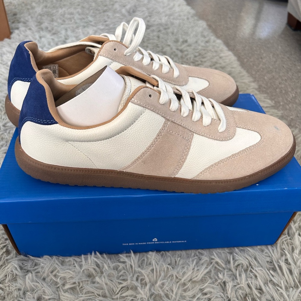 Vince Camuto Tan and Blue Retro-Inspired Sneakers with Suede and Leather